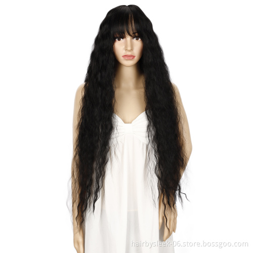 Henan Rebecca Long hair synthetic front lace wig heat resistant wavy with hair bangs High Temperature Fiber Synthetic hair Wigs